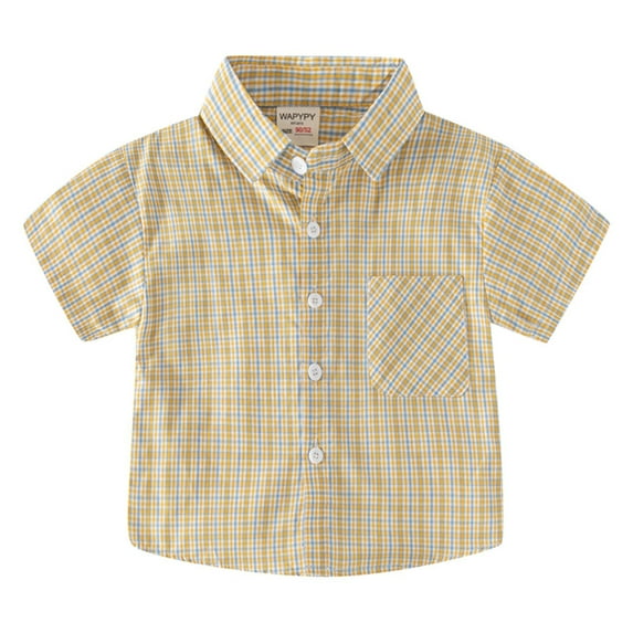 Gubotare Boys Plaid Shirt Kids Boys Short Sleeve Plaid Shirt Summer Button Down Shirt (Yellow,Size 3-4 Years)