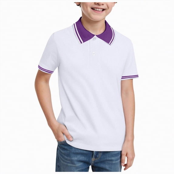 Gubotare Boys Polo Shirts Boys Printed Polo Shirt Short Sleeve Stylish Moisture Wicking Golf Shirts Size 10-11 (Purple,10-11 Years)