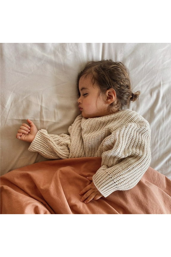 Boys' Pullover Sweater Baby Crewneck Long Boy Sweater Girl Tops Pullover Warm Knit For Toddler Girls,Beige 18-24 Months