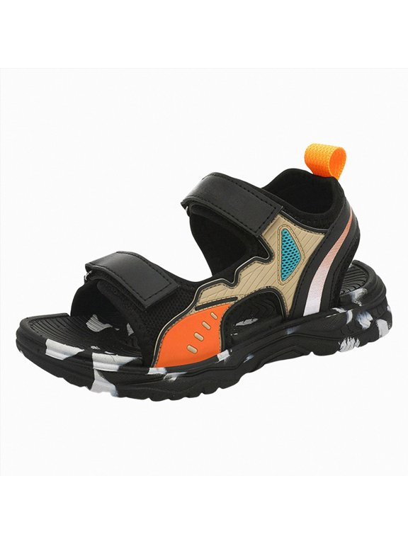 Boys Sandals Kids Adjustable Strap Slip-On Sandals Indoor and Outdoor EVA Footbed Shower for Girls and Boys Size 13 (Orange,13 Little Kid)