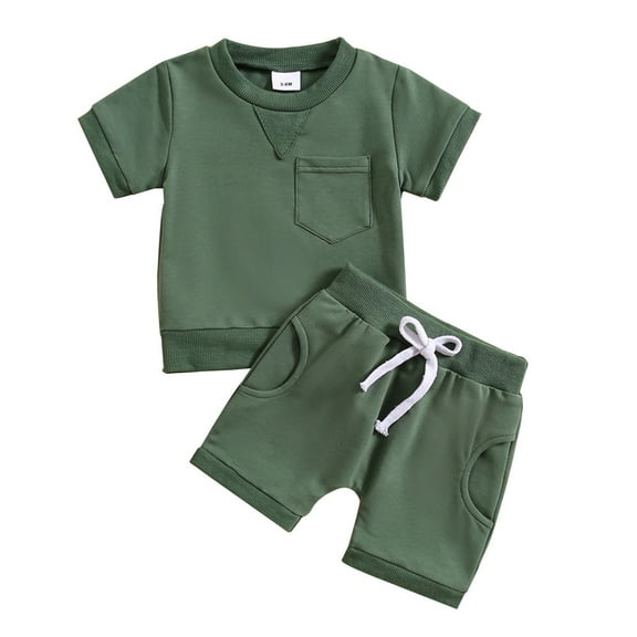 Gubotare Boys Sets Solid Color Toddler Boy's Short Sleeve T-Shirt and Short Outfit Set3 6 9 12 18 24 Months 2T 3T 4T (Green,Size 3-6 Months)