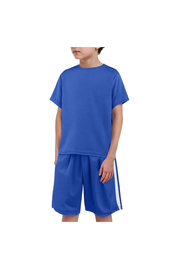 Boys Short Outfits Solid Color T-Shirt and Mesh Shorts Outfit Set Toddler to Big Kid (Blue,Size 6-7 Years)