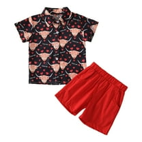 Gubotare Boys Short Set Baby Boy Summer Clothes Daddys/Mamas Boy Matching Outfit Short Sleeve Embroidery Button Down Shirt Plaid Toddler Shorts Set (Red,Size 12-18 Months)