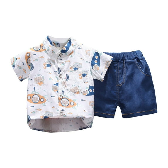 Gubotare Boys Short Set Toddler Baby Boy Summer Clothes Short Sleeve Embroidery Button Down Shirt & Plaid Shorts Set 2 Piece Outfit (White,Size 3-4 Years)