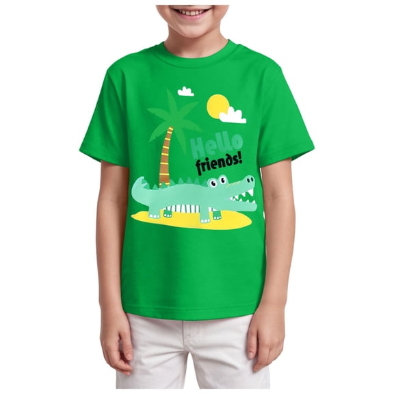 Gubotare Boys Short Sleeve Shirts Boys Short Sleeve Crew Neck T-Shirt with Chest Print | Soft Cotton Sizes 9-10T (Green,9-10 Years)