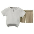 thumbnail image 1 of Gubotare Boys Shorts Sets Plain Boys' Shorts Set - 2 Piece Short Sleeve Shirt and Shorts - Casual Summer Outfit for Boys 6 9 12 18 24 Months 2T 3T 4T (Khaki,Size 18-24 Months), 1 of 3