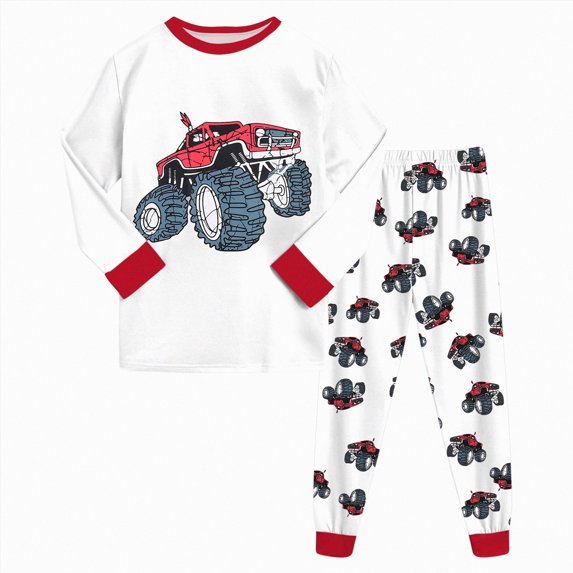 Gubotare Boys Sleepwear 2-Piece Set, Long Sleeve Pajamas with Assorted Designs (Watermelon Red,5-6 Years)