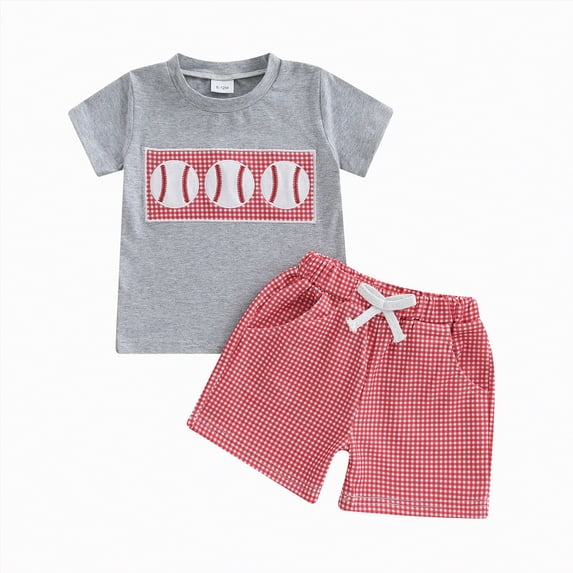 Gubotare Boys Summer Clothes Set 2Pcs Toddler Little Baby Boys Outfits Short Sleeve Tops and Shorts Set 12 18 Months (Grey,12-18 Months)
