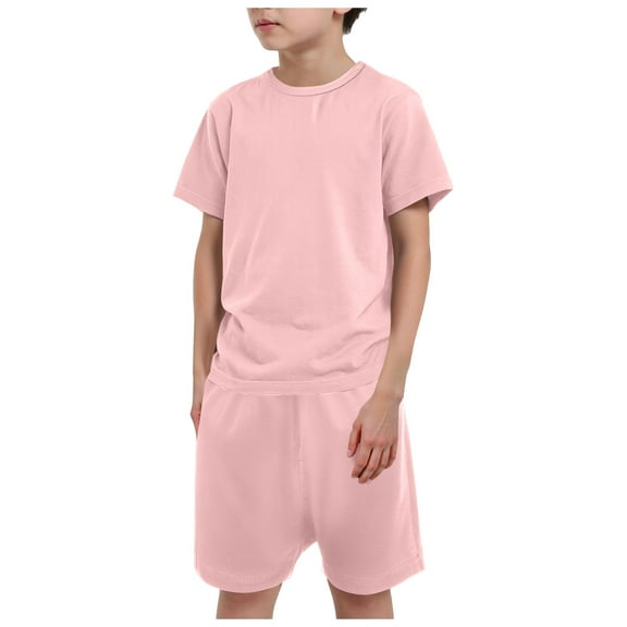 Gubotare Boys Summer Outfits Solid Color Toddler Boy Outfit Short Sleeve T-shirt Top and Casual Shorts Baby Boy Clothes (Pink,Size 5-6 Years)