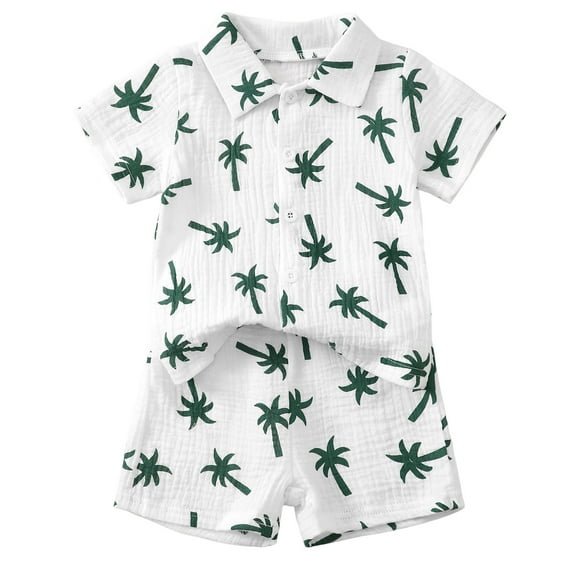 Gubotare Boys Summer Outfits Toddler Baby Boy Summer Clothes Print Short Sleeves Button Down Shirt Elastic Camouflage Shorts 2 Piece Outfit (White,Size 2-3 Years)