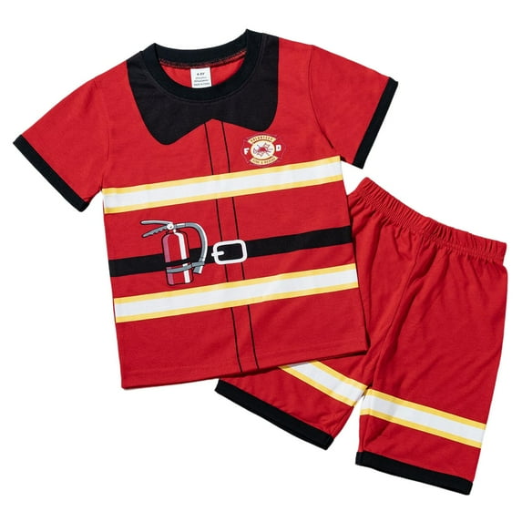 Gubotare Boys Summer Pajamas Toddler Boys Pajamas Kids Dinosaur Summer PJS Monster Truck Children Excavator Jammies Short Sets Size 5-6T (Red,5-6 Years)