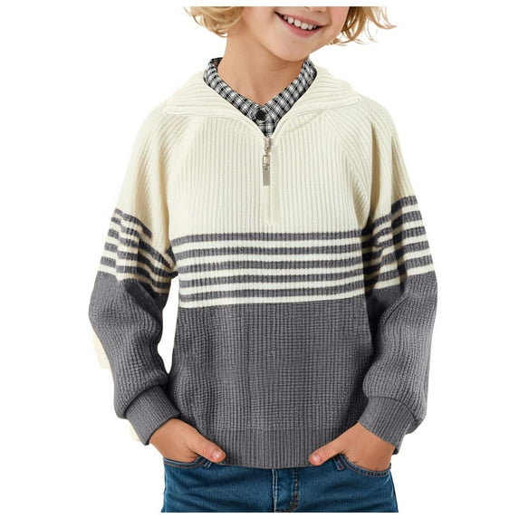 Gubotare Boys Sweaters Boys' and Toddler Quarter Button Cable Knit Pullover Sweater Size 5T 6T (Grey,5-6 Years)