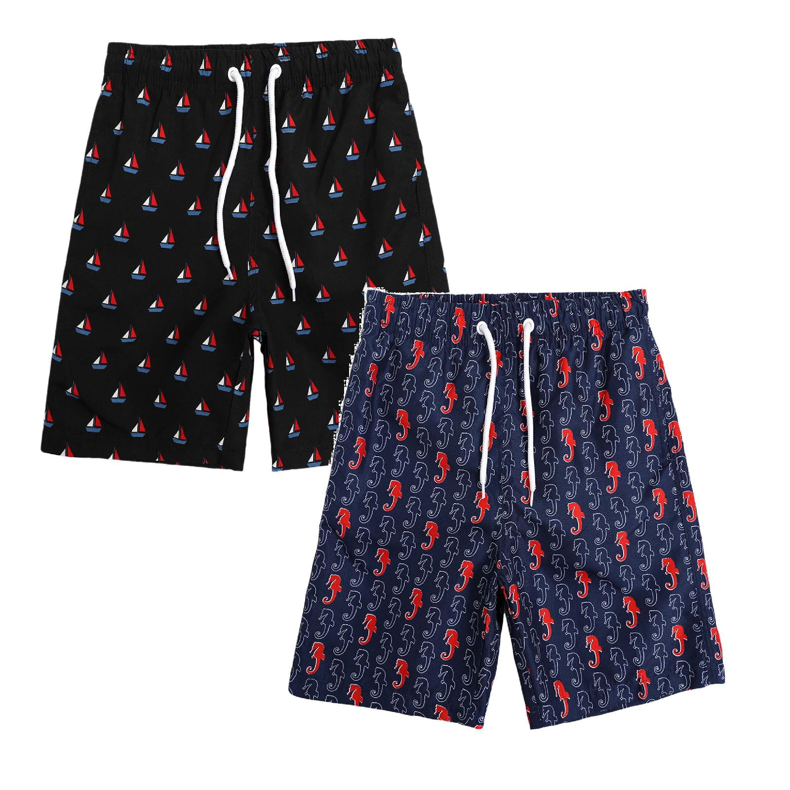 Gubotare Boys Swim Shorts Kids Swim Trunks Boys Swimwear Summer Toddler Beach Board Shorts Bathing Suit 2 Pack 5T 7T 8T 10T 14T,Black/Dark Blue 10-12 Years