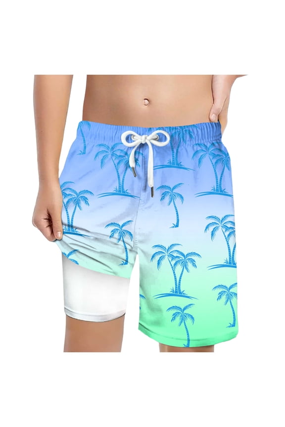 Boys Swimming Trunks Boys Swim Trunks with Compression Liner Bathing Suits Quick Dry Swimwear Summer Swimsuits (Green,Size 13-14 Years)