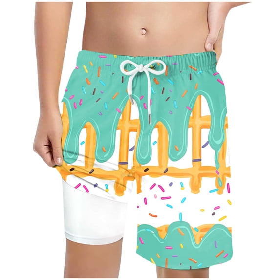 Gubotare Boys Swimming Trunks Ice Cream Boy Swim Trunks Waffle Or Cone Quick Dry Bathing Suit Swimsuit,Toddler Beach Board Shorts (Mint Green,Size 10-13 Years)