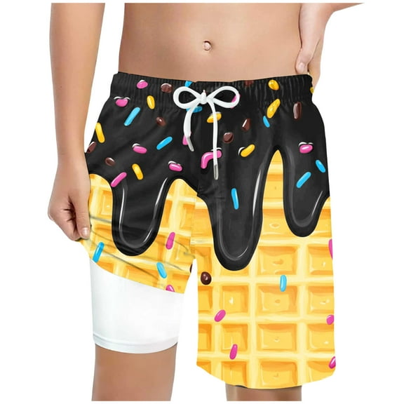 Gubotare Boys Swimming Trunks Ice Cream Boys Swim Trunks Baby Kids Swimwear Summer Toddler Beach Board Shorts (Black,Size 5-6 Years)