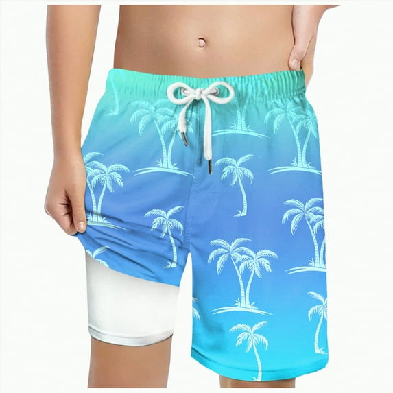 Gubotare Boys' Swimwear Boys Swim Trunks with Compression Liner Comfortable Swimming Shorts Stretchy Quick Dry Size 10-13 (Blue,10-13 Years)