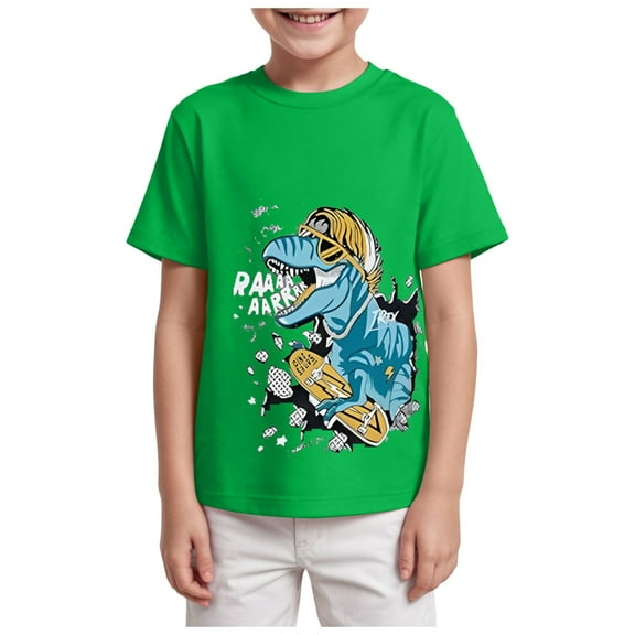 Gubotare Boys T Shirts Graphic Toddler Boy Graphic Shirts, Dinosaur Short Sleeve Cotton Tshirt, Kids Summer Cars Tees Top Clothes Sizes 3-4T (Green,3-4 Years)