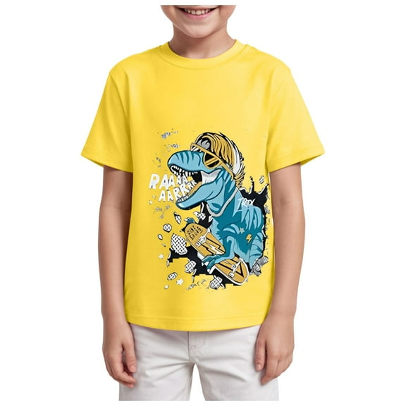Gubotare Boys T Shirts Sports Toddler Boy Graphic Shirts, Dinosaur Short Sleeve Cotton Tshirt, Kids Summer Cars Tees Top Clothes Sizes 3-4T (Yellow,3-4 Years)