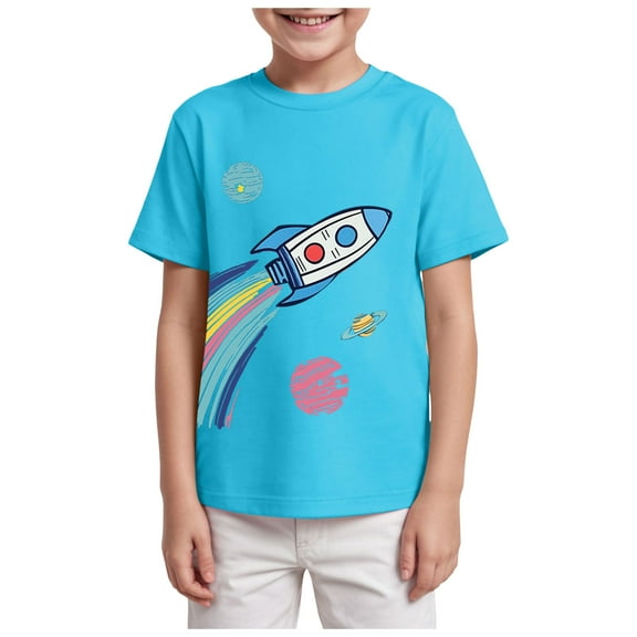 Gubotare Boys T Shirts Sports Toddler Boys Girls Print Shirt Kids Short Sleeve Summer Tee Tops Size 9-10 Years (Sky Blue,9-10 Years)