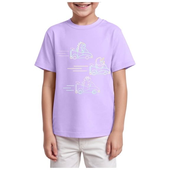 Gubotare Boys T Shirts Youth Boys T-Shirts Summer Graphic Short Sleeve Tees Kids Casual Tops Car Sizes 7-8T (Light Purple,7-8 Years)