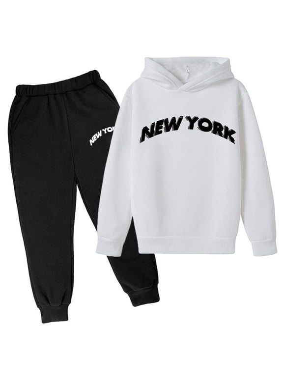 Boys Tracksuit Set Hood Hoodies Pants Set Toddler Boy Spring Fall Winter Clothes Size 4T 5T (White,4-5 Years)