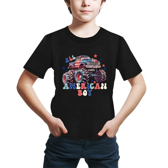 Gubotare Boys Tshirt Kids USA Shirt for Girls 4th of July Shirts American Flag Tshirt Patriotic Top Independence Day 6T 7T,Black 6-7 Years