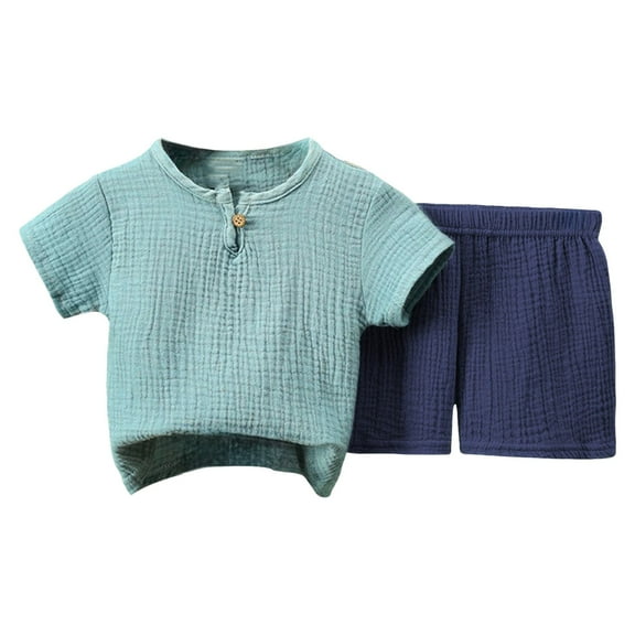 Gubotare Boys Two Piece Shorts Sets Plain Boys' Shorts Set - 2 Piece Basic Short Sleeve T-Shirt and Cargo Shorts - Summer Clothing Set for Boys 6 9 12 18 24 Months 2T 3T 4T (Blue,Size 6-12 Months)