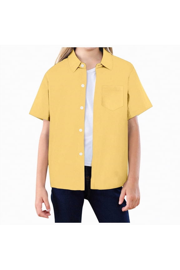 Boys Uniform Shirts Boy's Toddler Kids Casual Short Sleeve Western Snap Button Shirt 5T 6T (Yellow,5-6 Years)