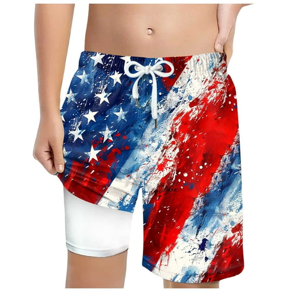 Gubotare Boys Usa Swim Trunk Boys' Swim Trunks Swimsuit UPF 50  Quick Dry Bathing Suit for Boys (Brick Red,Size 10-13 Years)