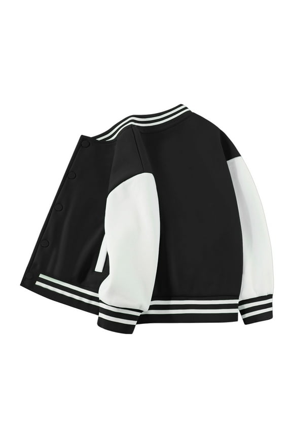 Boys Varsity Jacket Kids Varsity Jacket Button Down Baseball Jackets Casual Lightweight School Jock Jacket for Girls Boys Size 13-14,(Black 13-14 Years)