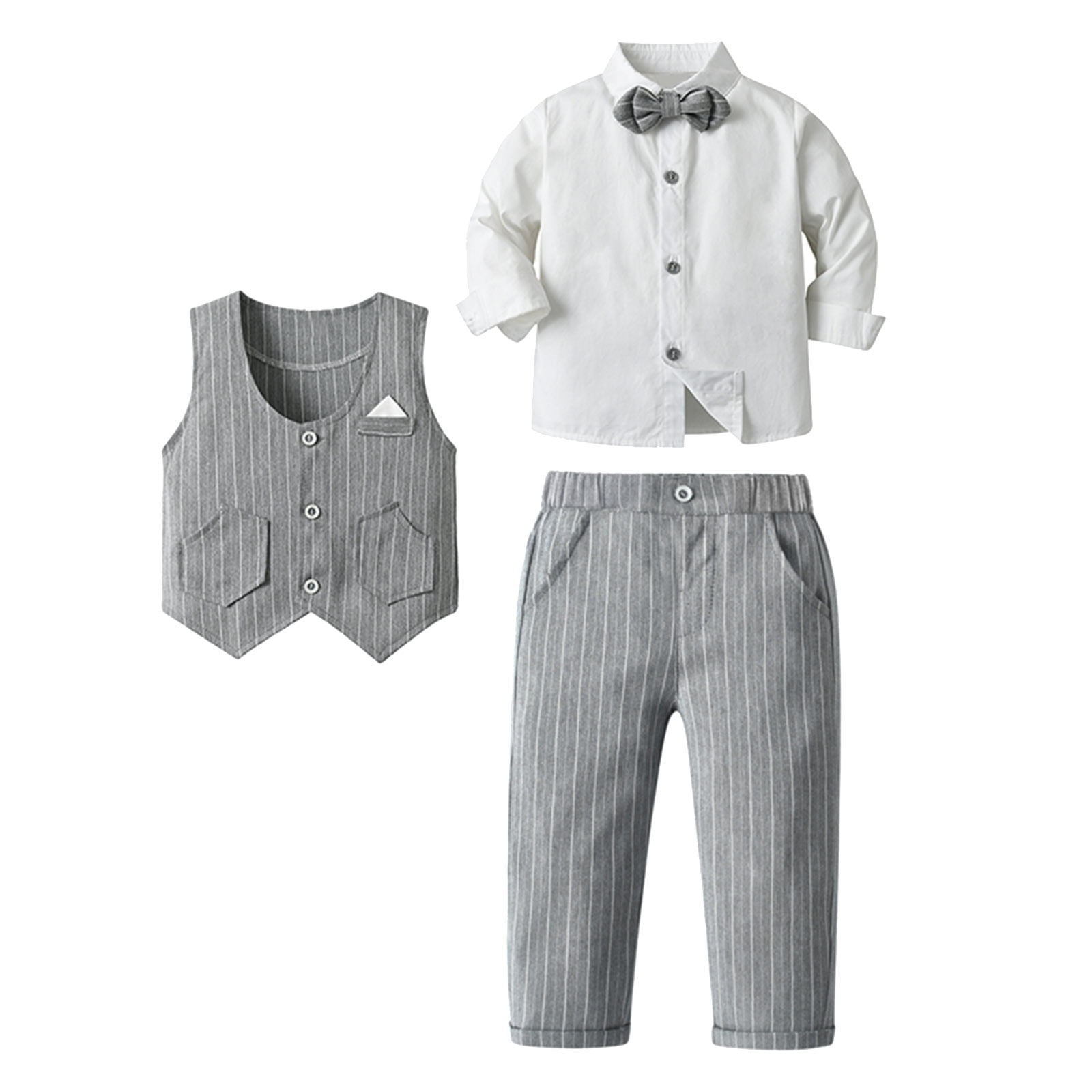 Gubotare Boys Wedding Outfit Boys Formal Suit Vest Kids Button Adjustable Back Strap Toddler Vests 5T 6T,(Light Gray 5-6 Years)