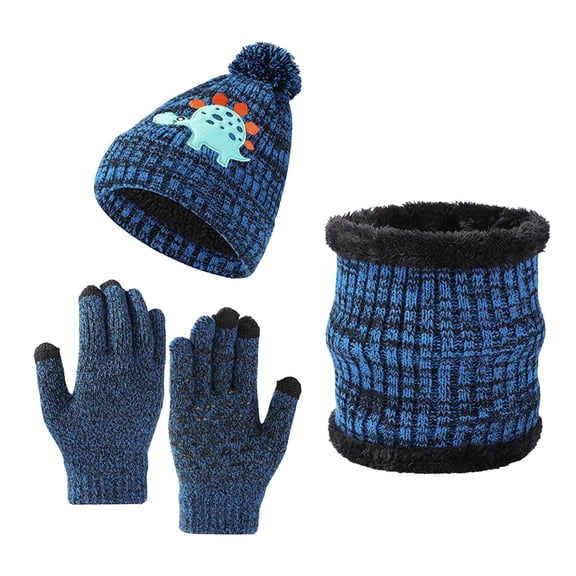 Gubotare Boys Winter Hat and Gloves Set Girls Winter Hat Gloves Scarf Set Kids Beanie Cap Pom Pom Neck Warmer Neck Gaiter Fleece Lined Touch Screen Gloves (Blue,One Size)
