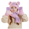 thumbnail image 1 of Gubotare Boys Winter Hat and Gloves Set Kids Winter Pom Beanie Hat Scarf Gloves Set,Toddler Girls Boys Warm Knitted Fleece Lining Woollen Cap (Purple,One Size), 1 of 9