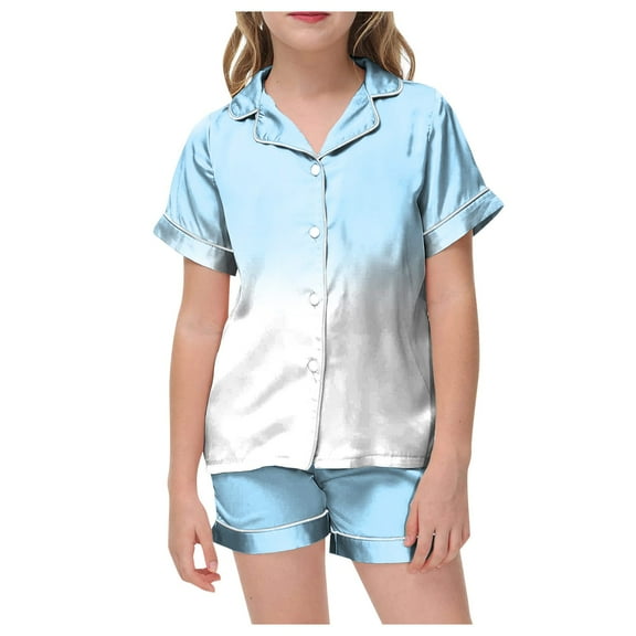 Gubotare Button Down Pajamas Kids Girls Ruffle Short Sleeve Button Front Top with Ruffle Short, 2-Piece Pajama Set (D,Size 12-13 Years)