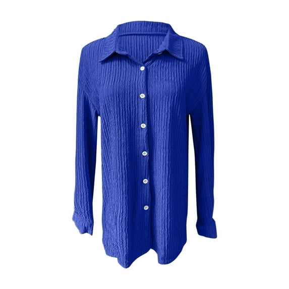 Gubotare Button Down Shirts for Women Long Sleeve Dressy Casual Blouses Winter Tops (Blue,S)