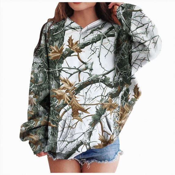 Gubotare Camo Hoodie Kids Cute Hoodies Maple Leaf Print Oversized Drop Shoulder Fleece Hooded Sweatshirt Pullover With Pocket (Grey, 7-8 Years)
