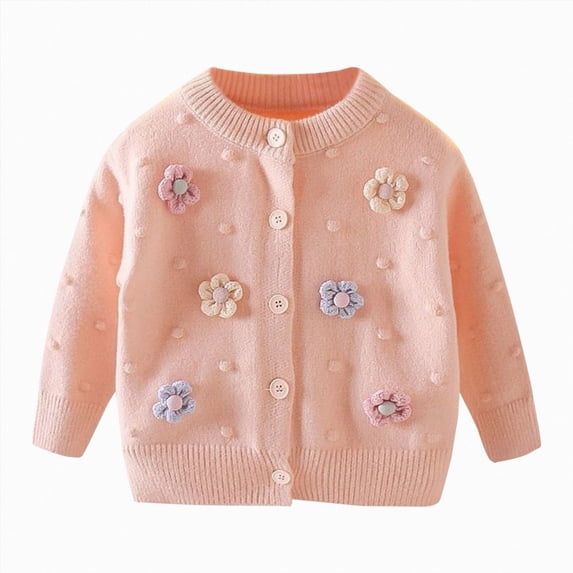 Gubotare Cardigan Girls Kids Girls' Long Sleeve Knitted Cardigan Kids Button Closure Sweaters Cropped Cover Up Tops 3T 4T (Pink,3-4 Years)