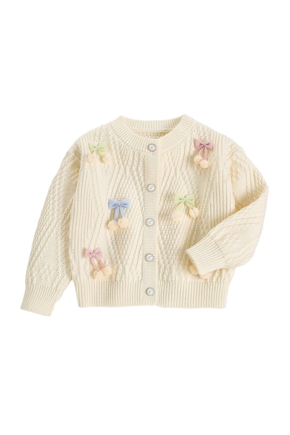 Cardigan for Toddler Girl Toddler Baby Girl Outfit Retro Cardigan Sweater Long Sleeve Button Up Knit Coat Fall Clothes 1T 2T (White,1-2 Years)