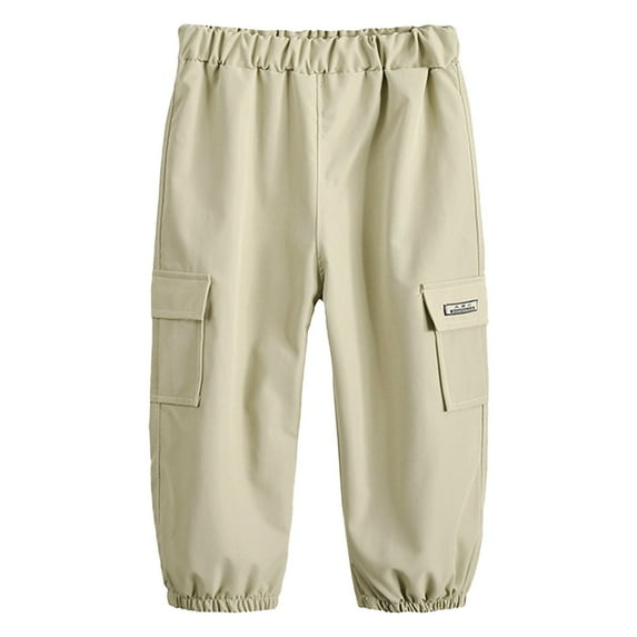 Gubotare Cargo Pants for Boys Slim Boy's Cargo Joggers Pants Kids Elastic Waist Drawstring School Uniform Trousers 3T 4T 5T 6T 7T 8T 9T 10T (Khaki,7-8 Years)