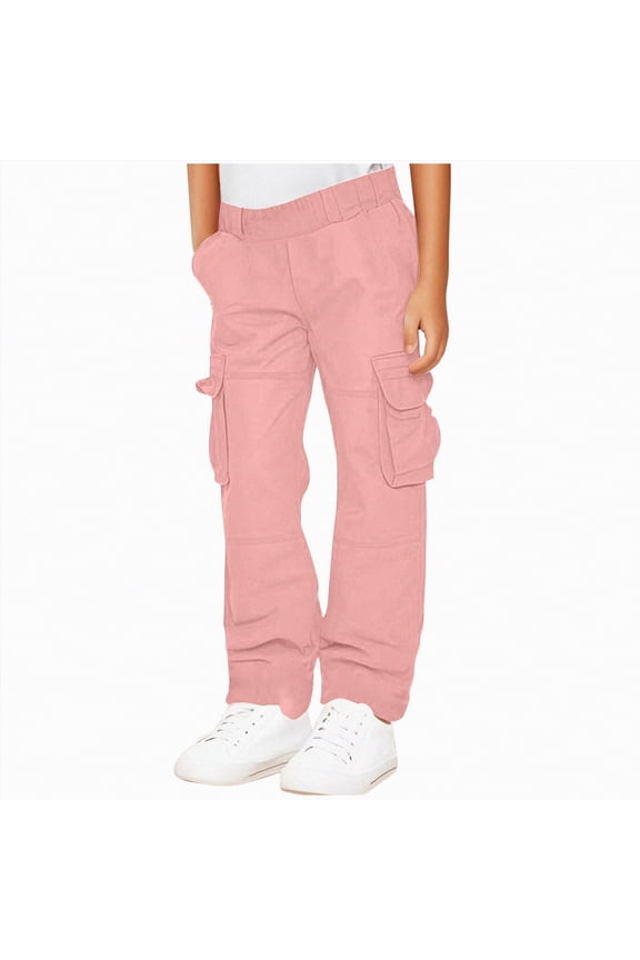 Cargo Pants for Boys Slim Boys' Cargo Pants with Pockets Elastic Waist Casual Jogging Trousers Hiking Pants for Boys Size 13-14 (Pink,13-14 Years)