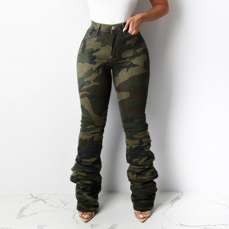 Women's Slim Fit Solid Color Elastic Waist Sweatpants Drawstring Jogger  Stacked Pants with Pockets Army Green S at  Women's Clothing store