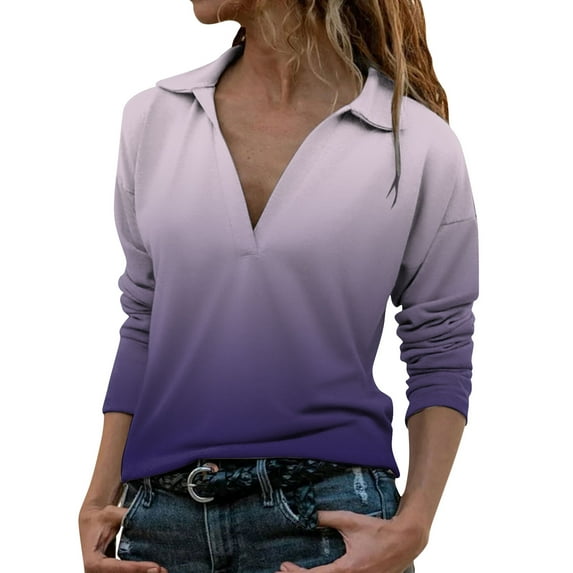 Gubotare Casual Tops for Women Long Sleeve Tunic Tops for Leggings for Women Long Sleeve V Neck T Shirts Casual Loose Fit (Purple,XXL)