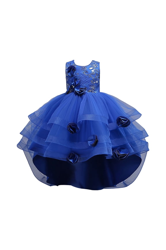 Christmas Dress Toddler Girls Sequin Dress Formal Pageant Sparkle Party Ruffle Prom Maxi Dress Size 5T 6T(Blue,5-6 Years)
