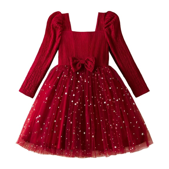 Gubotare Christmas Dress Toddler Tutu Toddler Baby Girl Christmas Dress Dress Long Sleeve Princess Party Dresses Cute Christmas Outfit Size 2T 3T(Red,2-3 Years)