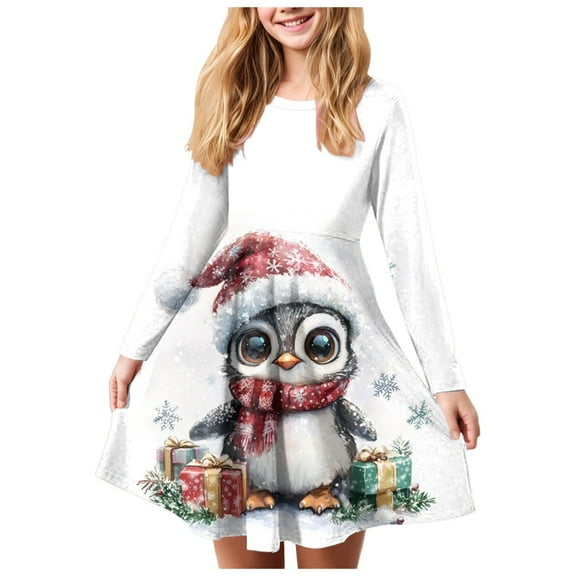 Gubotare Christmas Dresses for Girls Girls Dress Applique Dresses Casual Long-Sleeved Size 9-10(Purple,9-10 Years)