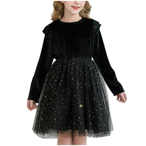 Gubotare Christmas Dresses for Girls Girls Dress Long Sleeve Dresses Casual Dress Size 11-12(Black,11-12 Years)