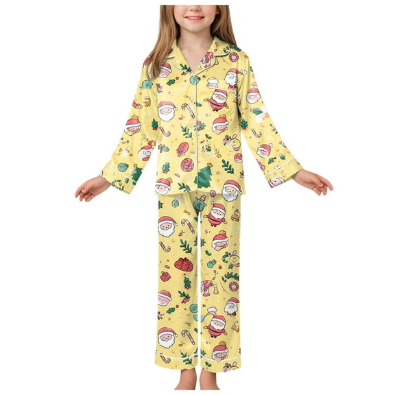 Gubotare Christmas Gift Set Girls’ 2-Piece Pajama Set - Long Sleeves T-Shirt and Pajama Pants Size 9-10 (Yellow,9-10 Years)