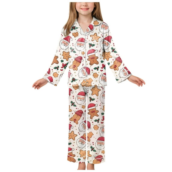 Gubotare Christmas Gifts for Girls Pajamas for Girls 2-Piece Soft Long Sleeve & Pants PJ Set Jammies 5T 6T (Beige,5-6 Years)