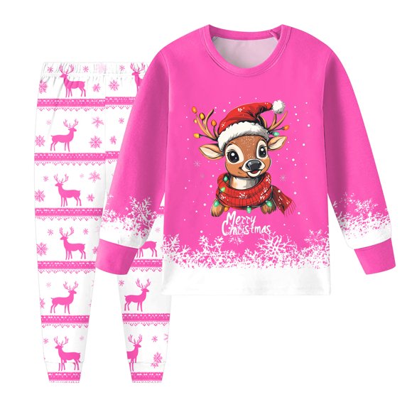 Gubotare Christmas Gifts for Kids Girls Pajamas Long Sleeve Sleepwear Pajama Cute Princess Pjs for Toddler Clothes 4T 5T (Hot Pink,4-5 Years)